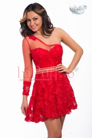 rochie rosie cu o maneca